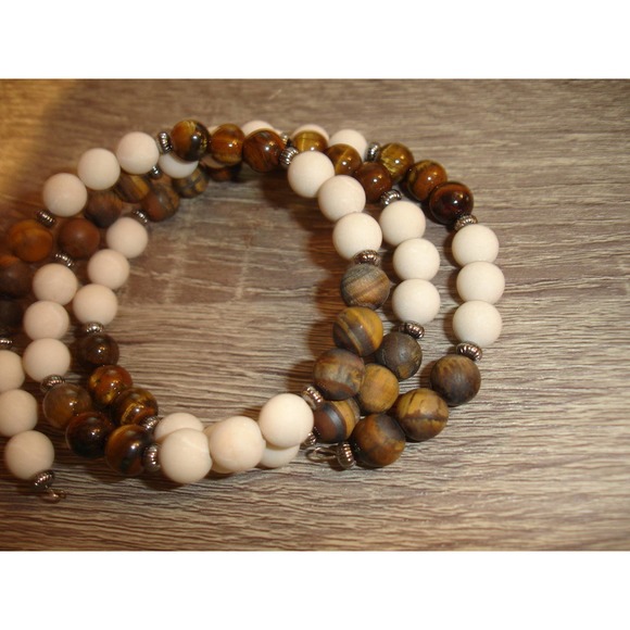 Tigers eye and frosted fossil wrap cuff - Picture 4 of 4